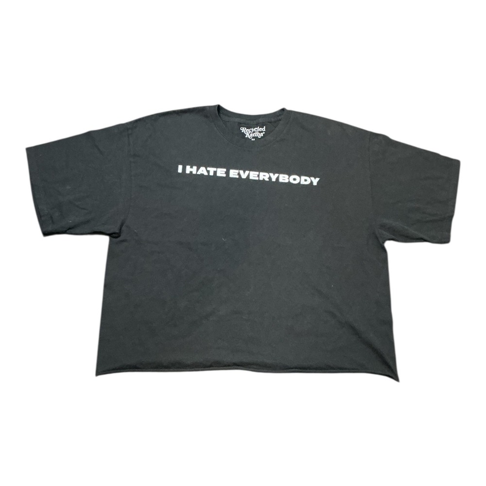 Recycled Karma I Hate Everybody Graphic Tee Black Cropped Oversized T-Shirt M/L